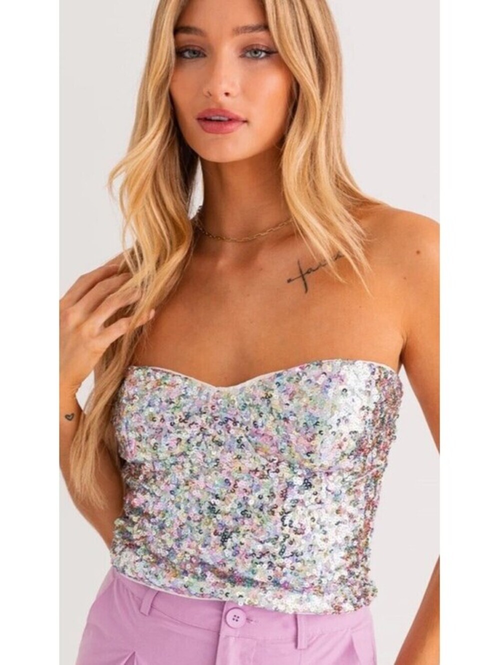 Le Lis Rainbow Pastel Sequin Strapless Bodice Top. Size X Small. Retail $48